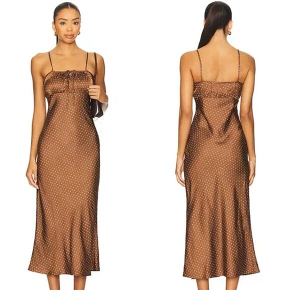 Ciao Lucia Leo Satin Midi Slip Dress Polka Dot Keyhole Tie Front Spaghetti Strap - Picture 1 of 12